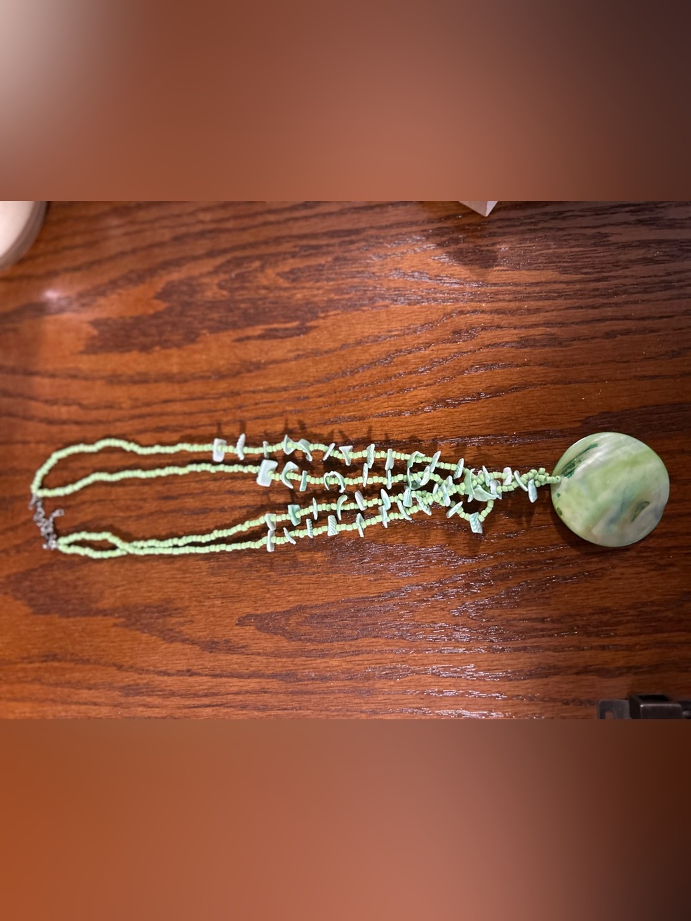 Source Unknown Pale Green Beaded Layered Necklace